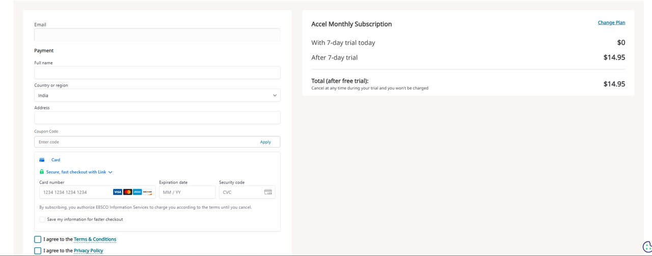 Accel Learning: Subscription checkout